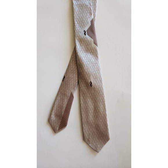 Vintage 70's Silk Skinny Tie by Don Loper California, Brown Beige Abstract Print - Picture 6 of 10
